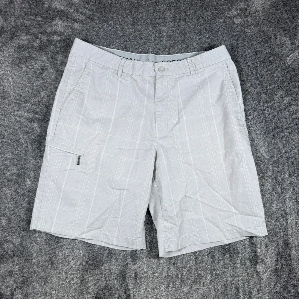 Greg Norman Tasso Elba Mens Gray Plaid Golf Shorts Size 34 Stretch Flat Front